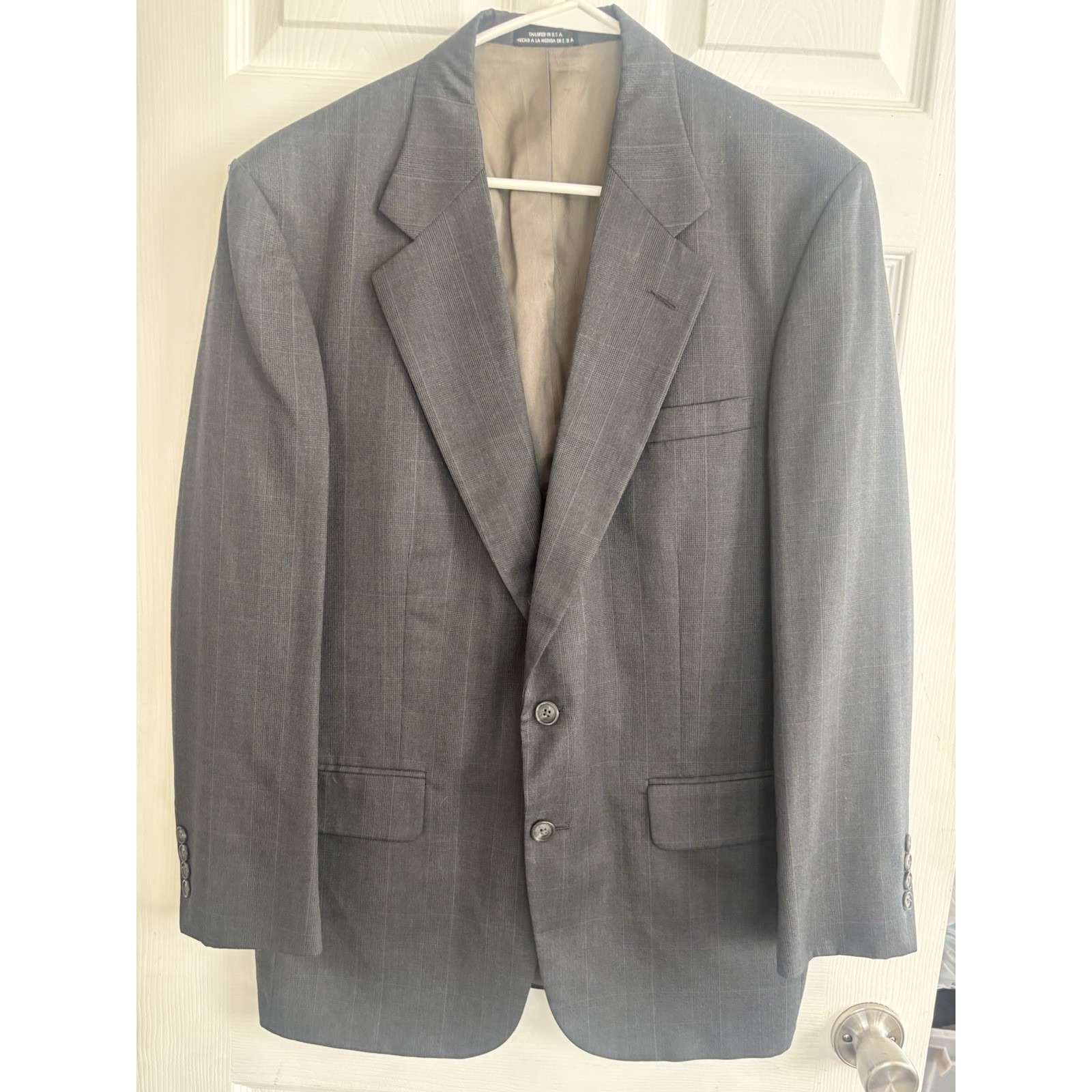 Stafford Men's 48l Gray Windowpane Sport Coat Blazer Jacket Wool Blend Classic